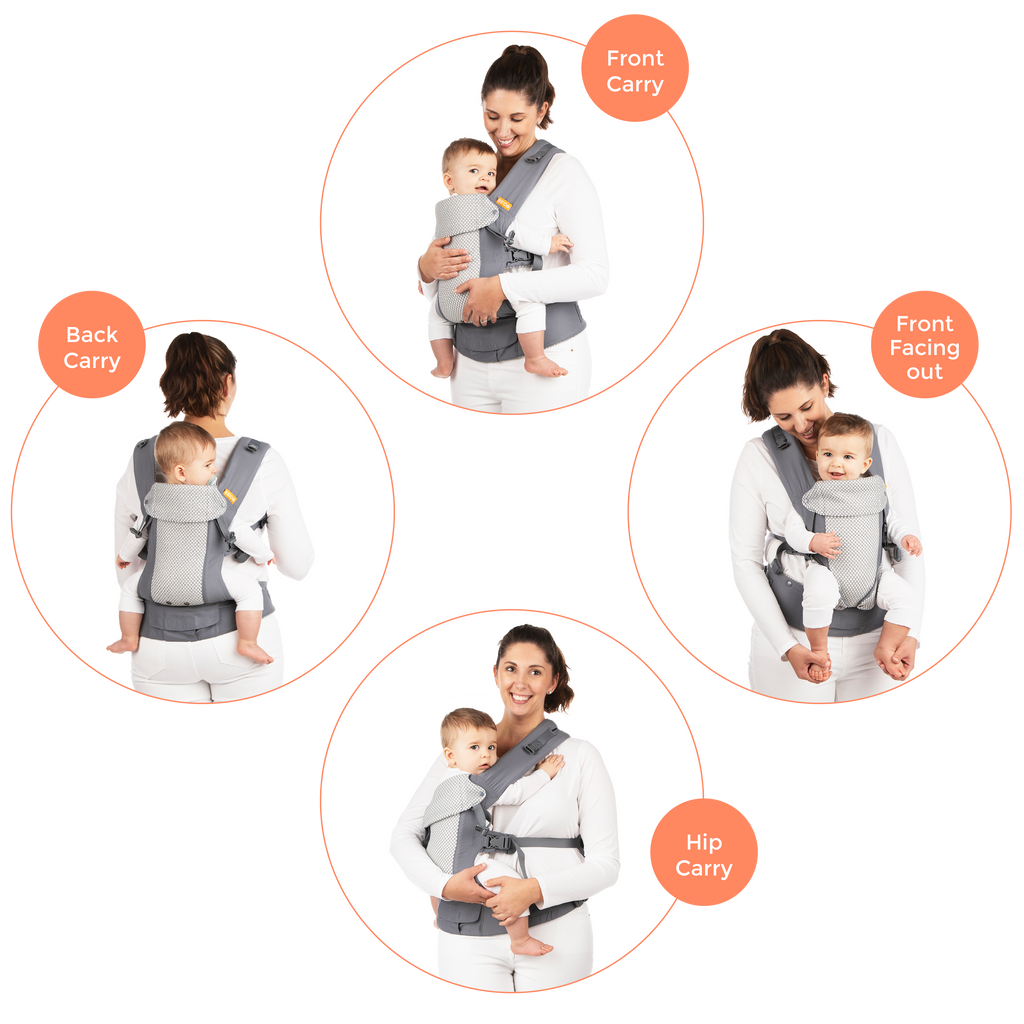 4 carrying positions for the Beco Gemini baby carrier