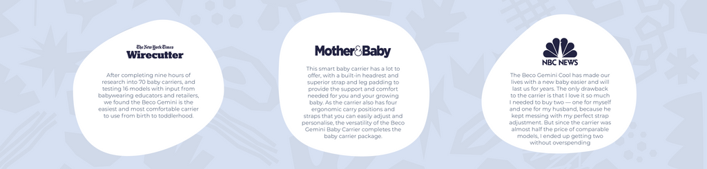 Favourable press reviews of Beco Gemini baby carrier